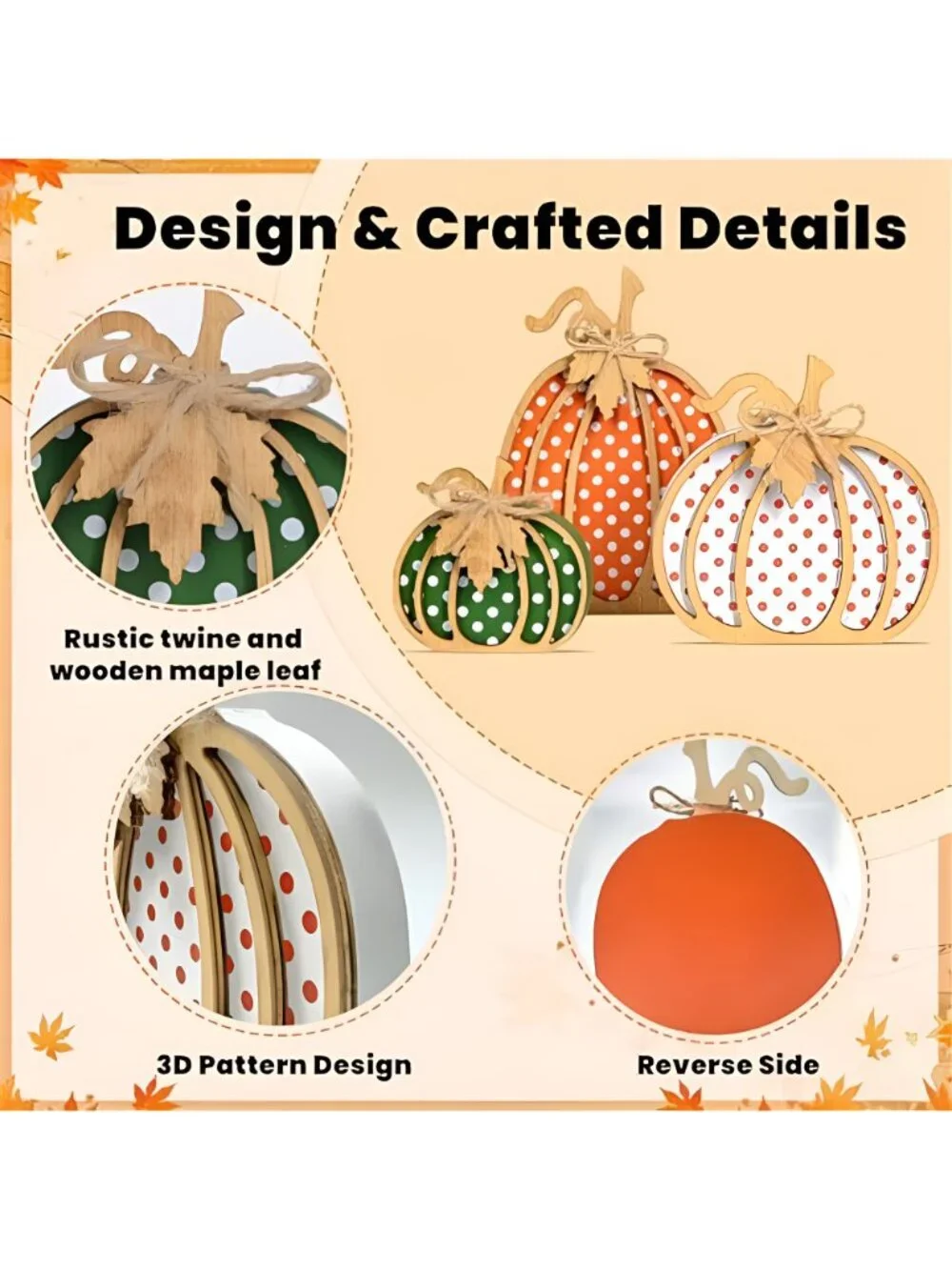 Fall Decorations for Home, 3-Piece Wooden Pumpkin Fall Decor, Rustic